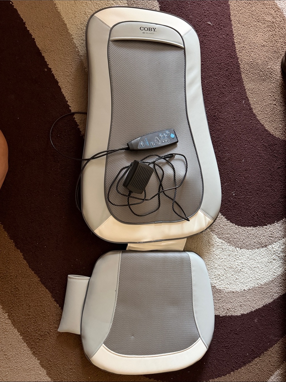 Coby Gray/White Full Back and Seat Massage Cushion with Remote